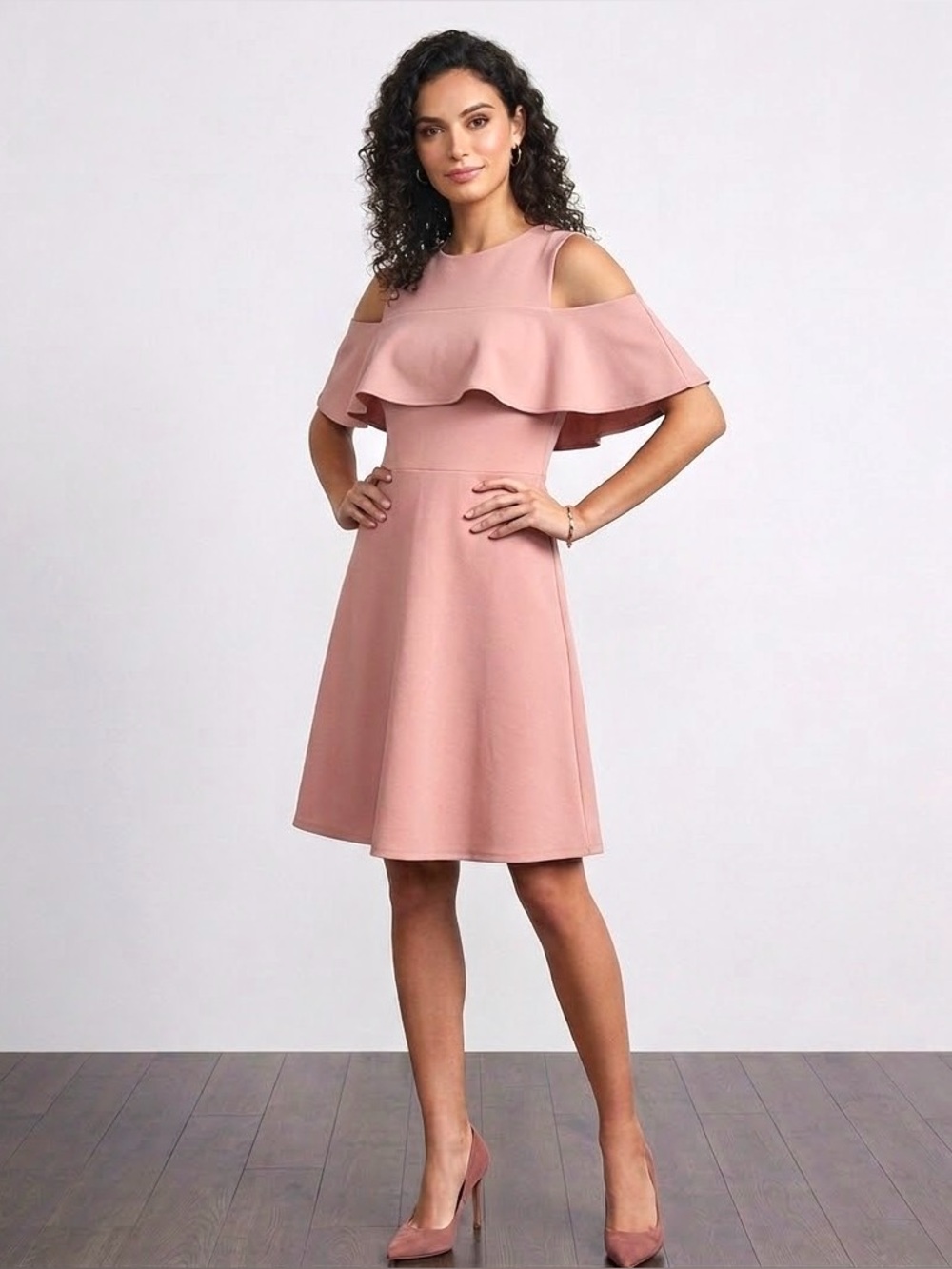 Cold Shoulder Pink/Peach A-Line Dress